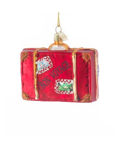 Noble Gems "Bon Voyage" Travel Suitcase Glass Ornament, NB0177