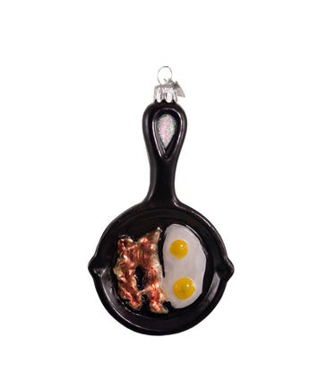 Noble Gems™ Frying Pan With Bacon and Eggs Breakfast Glass Ornament, NB0813