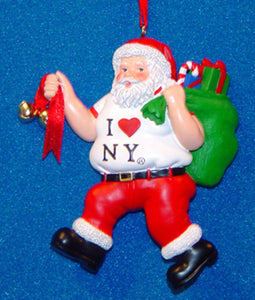 “I Love NY" Shopping Santa Ornament With Bag & Bell, W1636
