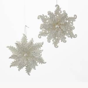 Kurt Adler 4.75" Acrylic Glitter Silver Snowflake Ornament, Set of 2, T1000S