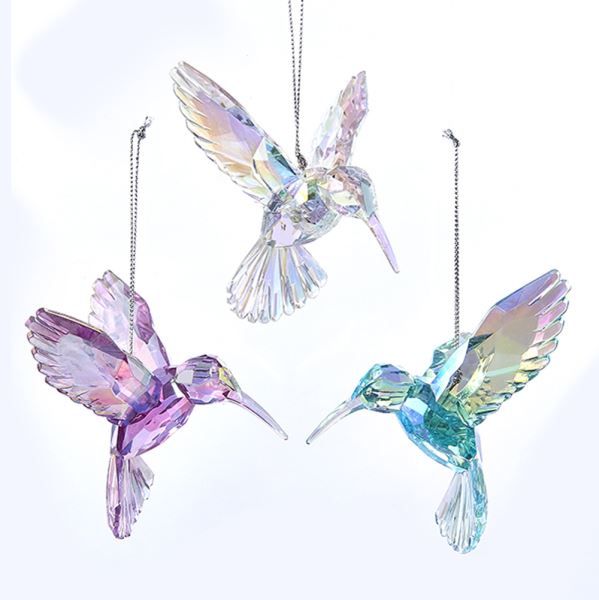 Acrylic Iridescent Hummingbird Ornament, Set of 3, T2031