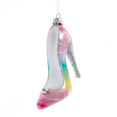 Glass Pastel Rainbow Colored High Heel Slipper Ornament, T2746