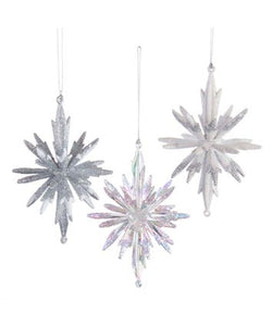 Silver and White 3D Snowflake Ornaments, 3 Assorted, T2818