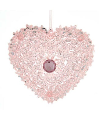 Pink Glittered Heart With Gem Ornament, T2885M
