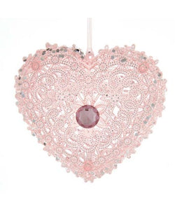 Pink Glittered Heart With Gem Ornament, T2885M