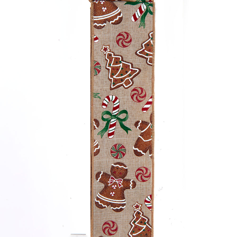 Gingerbread Patterned Double Wire Ribbon