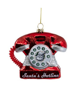 Glass Vintage "Santa's Hotline" Phone Ornament, TD1689