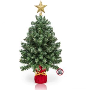 18-inch Miniature Pine Artificial Trees in Red Sack