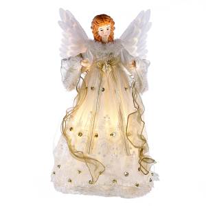 Kurt Adler Fiber-Optic Ivory and Gold Animated Angel Lighted LED Treetop, UL2184