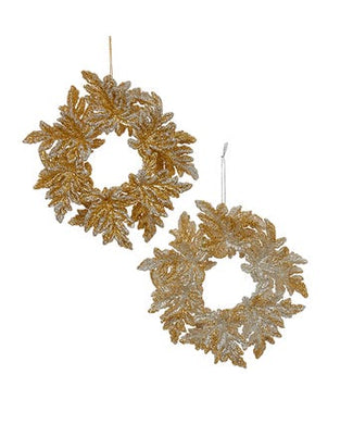 Gold and Silver Wreath Gllitter Acrylic Ornaments, Set of 2
