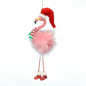 Santa Claus Flamingo with dangle legs Ornament,  W6647